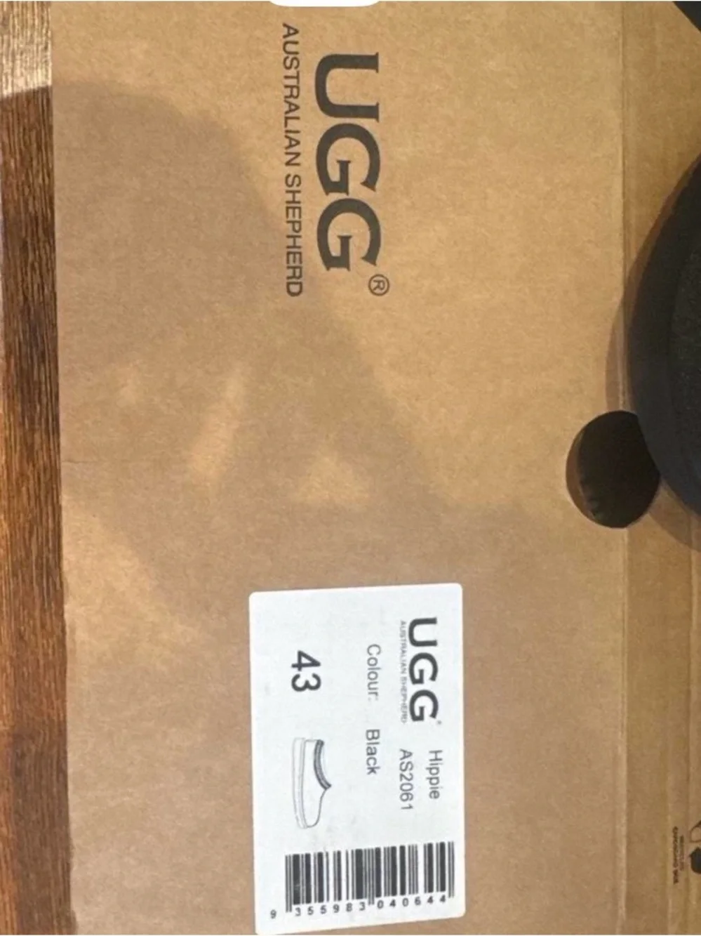 UGG men’s Black Suede Slip-On Moccasin Slippers with Patterned Trim